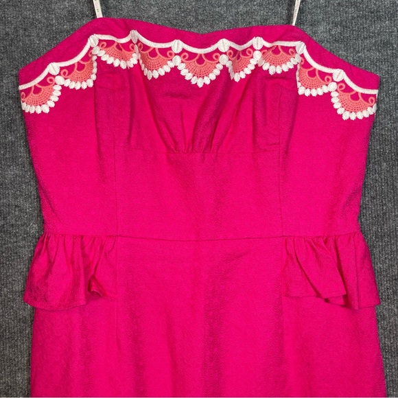 Lilly Pulitzer Maybell Peplum Pink Strapless Midi Ruffle Party Dress Size 10 - Picture 3 of 12